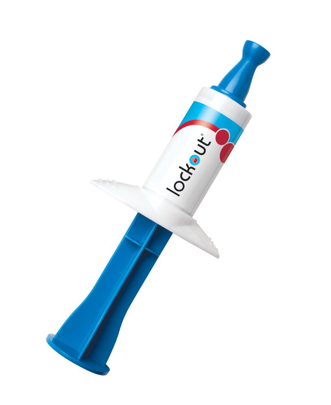 a syringe with Lockout written on the side